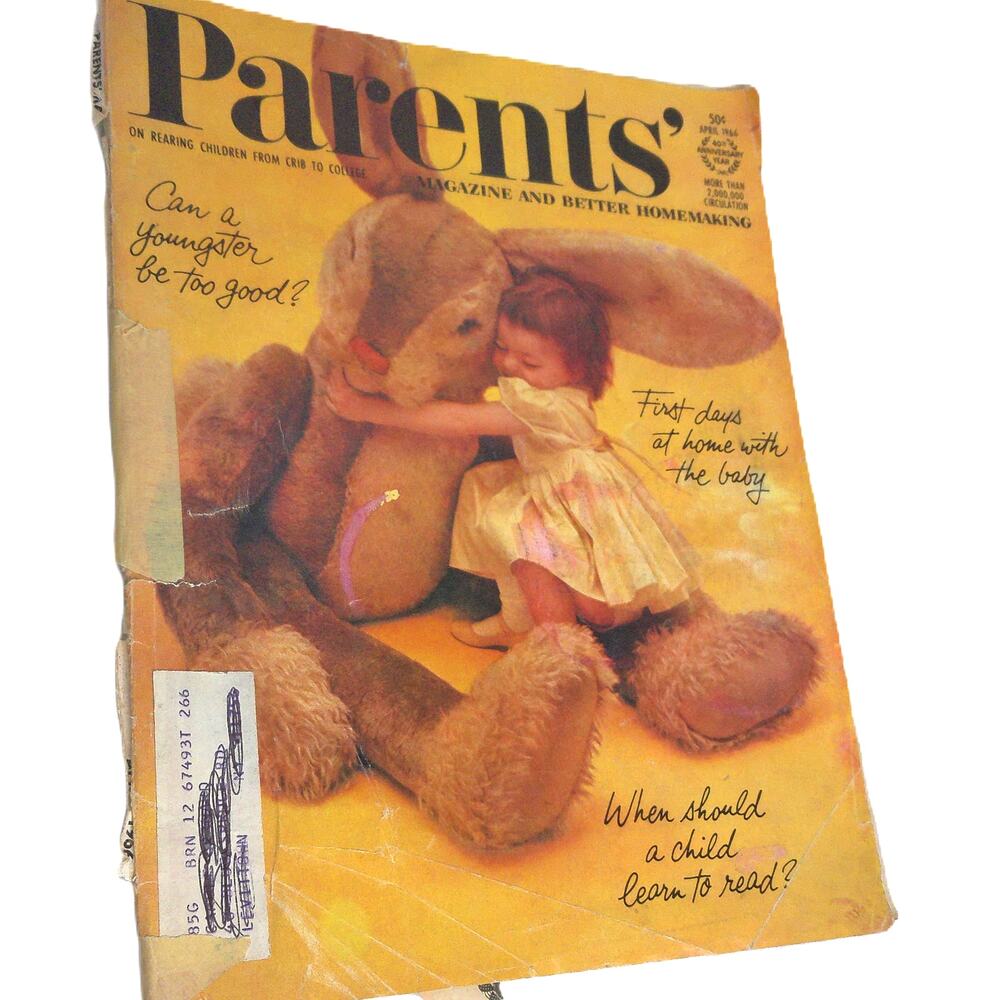 Vintage Parents Magazine April 1966 Child Bunny Rabbit Cover Mid Century Prop